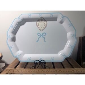 Shabby Chic Blue Bow Ribbon Large Melamine Serving Tray Platter